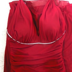 Deep red formal dress by Betsy & Adam size 10